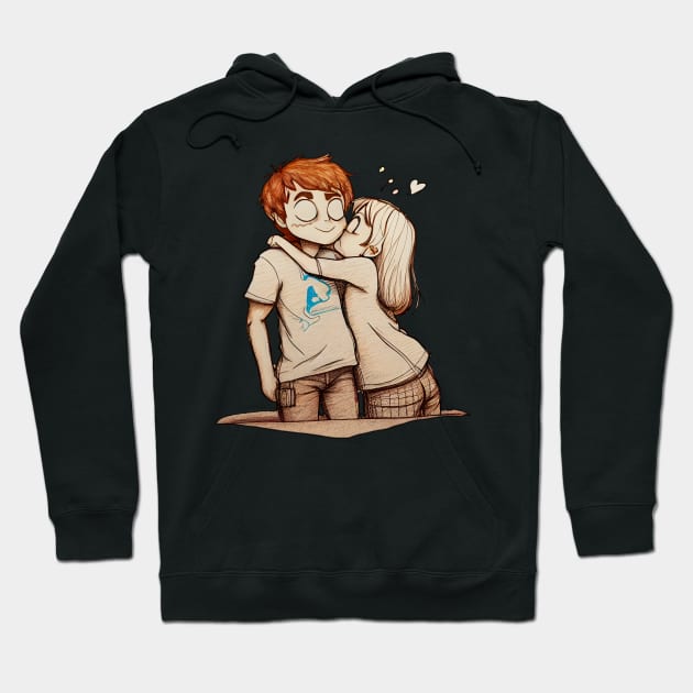 Romantic couple lovingly embrace ink Anime two Hoodie by MLArtifex